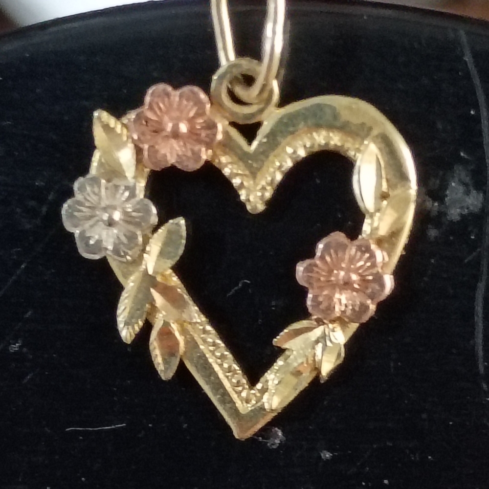 Gold Heart Pendant with Floral Accents